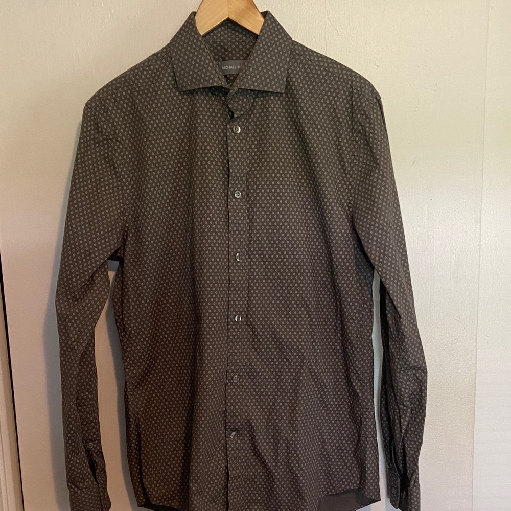 Michael Kors Cotton Long Sleeve Slim Fit Brown Button Down Dress Shirt